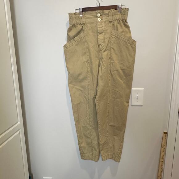 FREE PEOPLE Ready To Run Cinch Waist Pant in Parchment Size Medium Smocked Waist - Picture 2 of 14